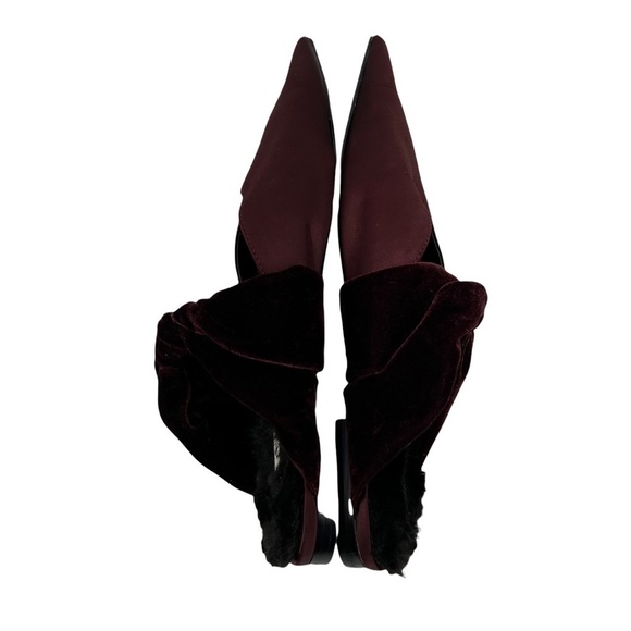 Zara Trafaluc Point Toe Velvet Faux Fur Maroon Slides Size 35 Women’s - Picture 4 of 8